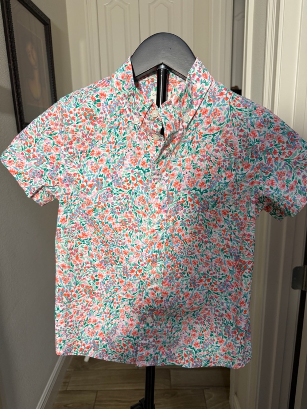 Crewcuts Floral Short-Sleeve Button-Down - White, Coral & Green